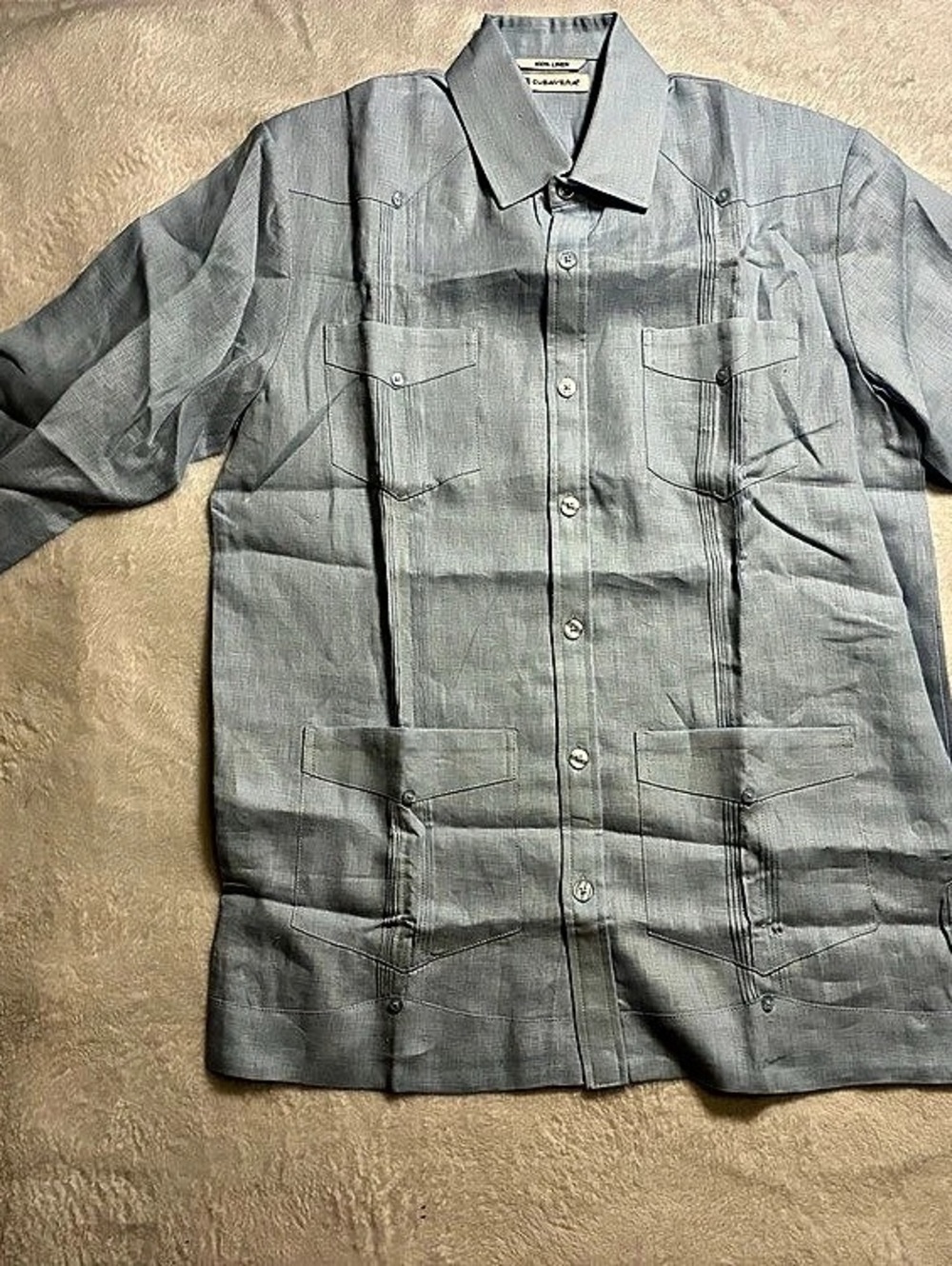 Cubavera Long Sleeve 100% Linen 4-Pocket Guayabera Shirt Linen Utility Shirt
